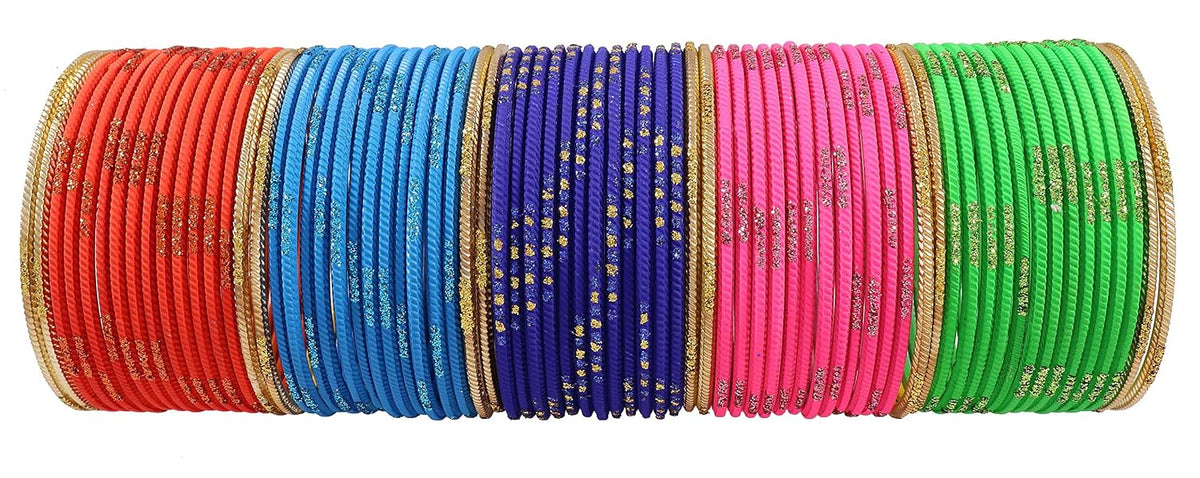 NMII Non-Precious Metal with Base Metal Spreads with Zari Glossy Finished Premium Traditional Bridal Chuda Bangle set for Women and Girls