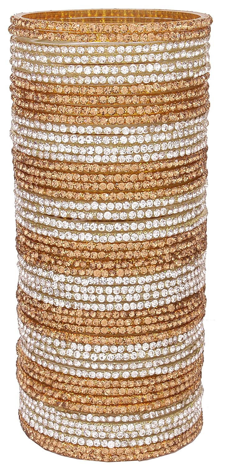 NMII Glass with Zircon Gemstone Studded Sleek Finish Bangles Set For Women and Girls