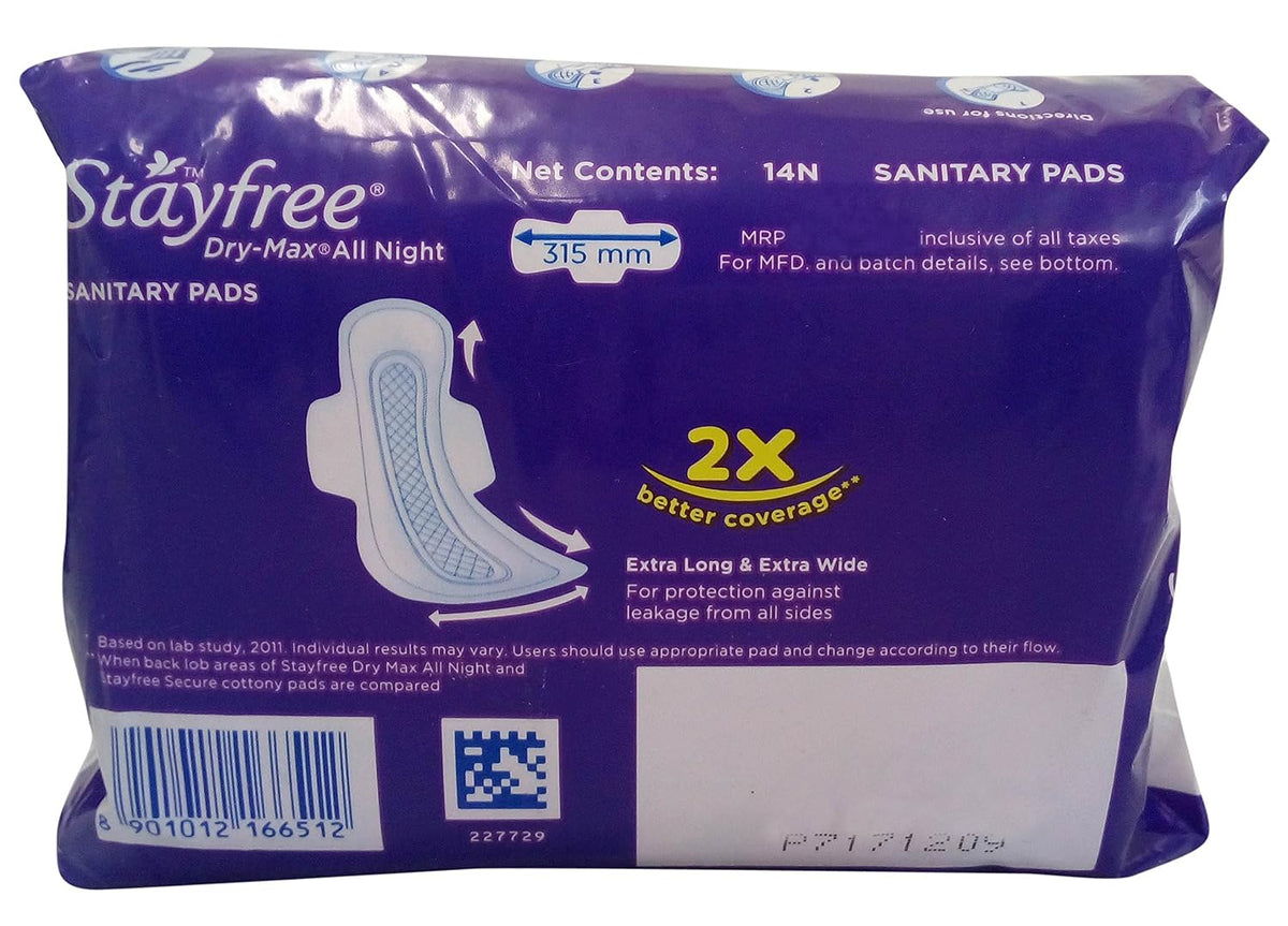 STAYFREE Dry-Max All Night Ultra-Dry With Wings - XL (14 +14 Sanitary Pads) Sanitary Pad (Pack of 28)