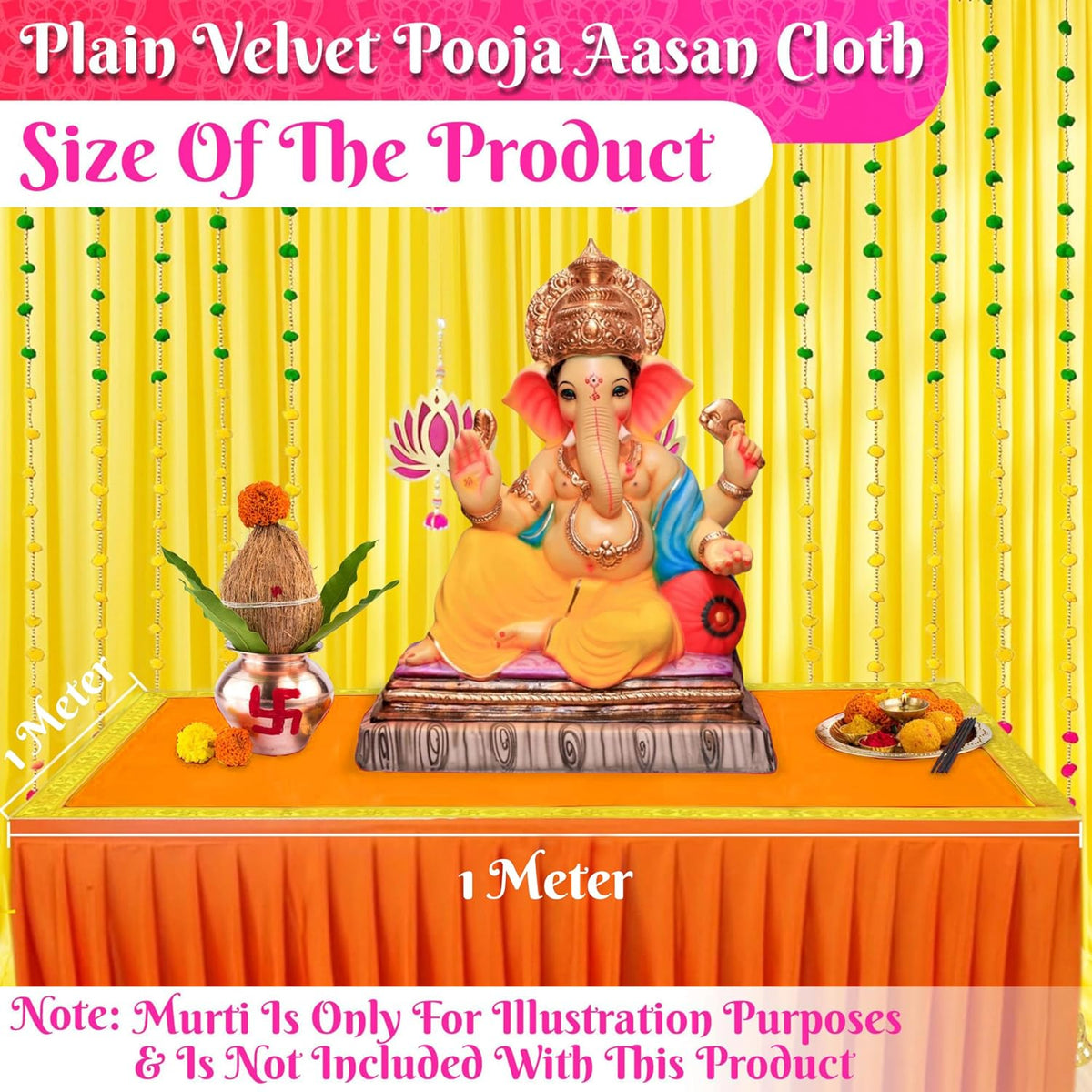 Bhakti Lehar Large Size Velvet Pooja Aasan for God Idol/Chowki Aasan Kapda Mat for Puja Table, Home Mandir and Temple - Pack of 2