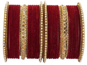 NMII Traditional Metal Velvet Bangles For Women and Girls Studded Zircon Diamond Stone & Pearls | Stylish Women's Bangles | Metal bangles | Gold Plated
