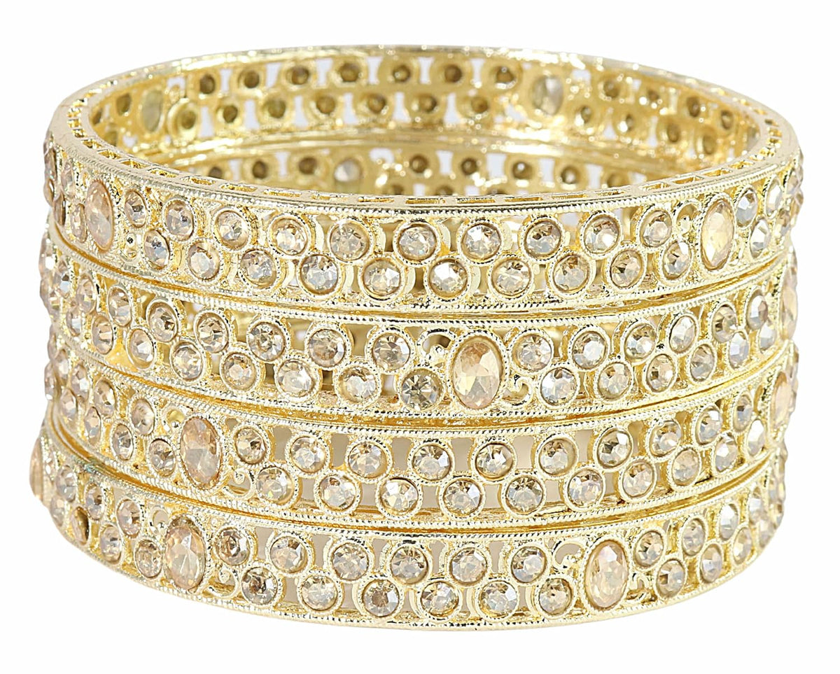 NMII Latest Metal Bangles Set For Women & Girls with Zircon Diamond & Kundan Stone | Trendy Girl's Bangles Bracelet Kada | Stylish Chudi Kangan For Women Wedding, Party, Festive, Everyday- Set of 4