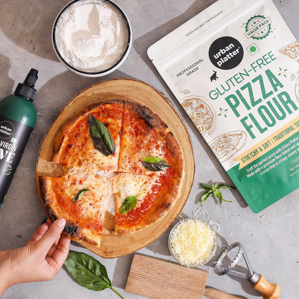 Urban Platter Gluten-Free Pizza Flour, 1kg [Professional Grade | Made with Rice, Millets & Tapioca | Soft, Stretchy Dough for Crispy & Chewy Crust]