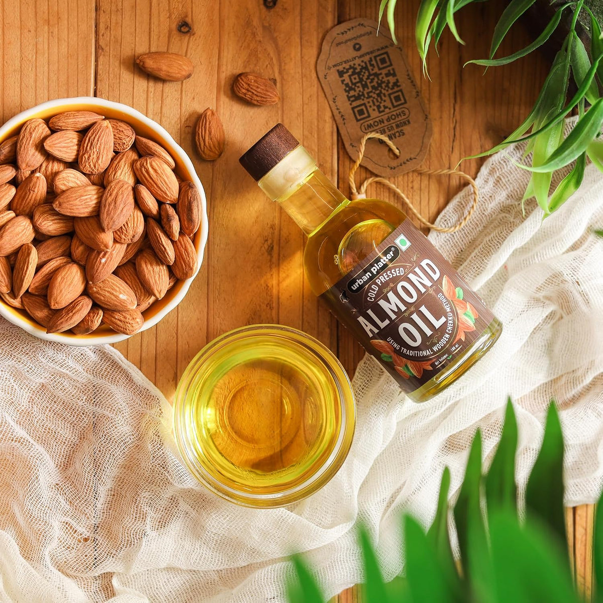 Urban Platter Cold Pressed Almond Oil, 100ml (Light Nutty Finishing Oil for Salads, Drizzling, Gourmet Baking & Natural Hair/Skin Nourishment)