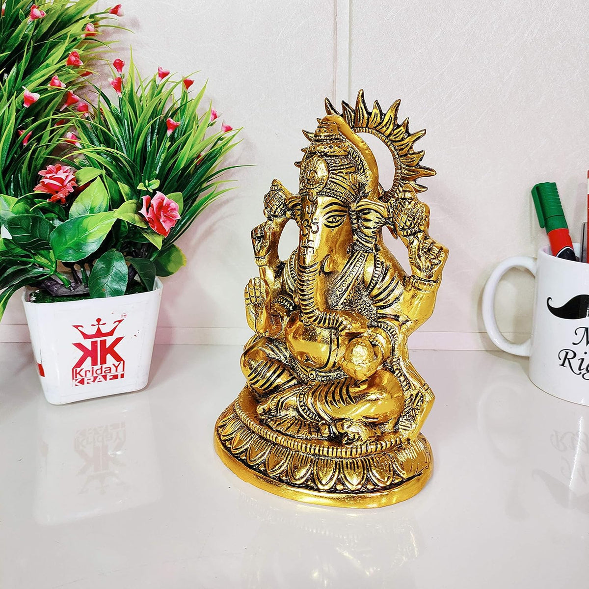 KridayKraft Ganesha Metal Statue,for Temple Pooja,Ganesha Idol Murti Decorative Your Home,Office & Religious Gift Article,Ganpati ji Sculpture Sowpiece Figurine...