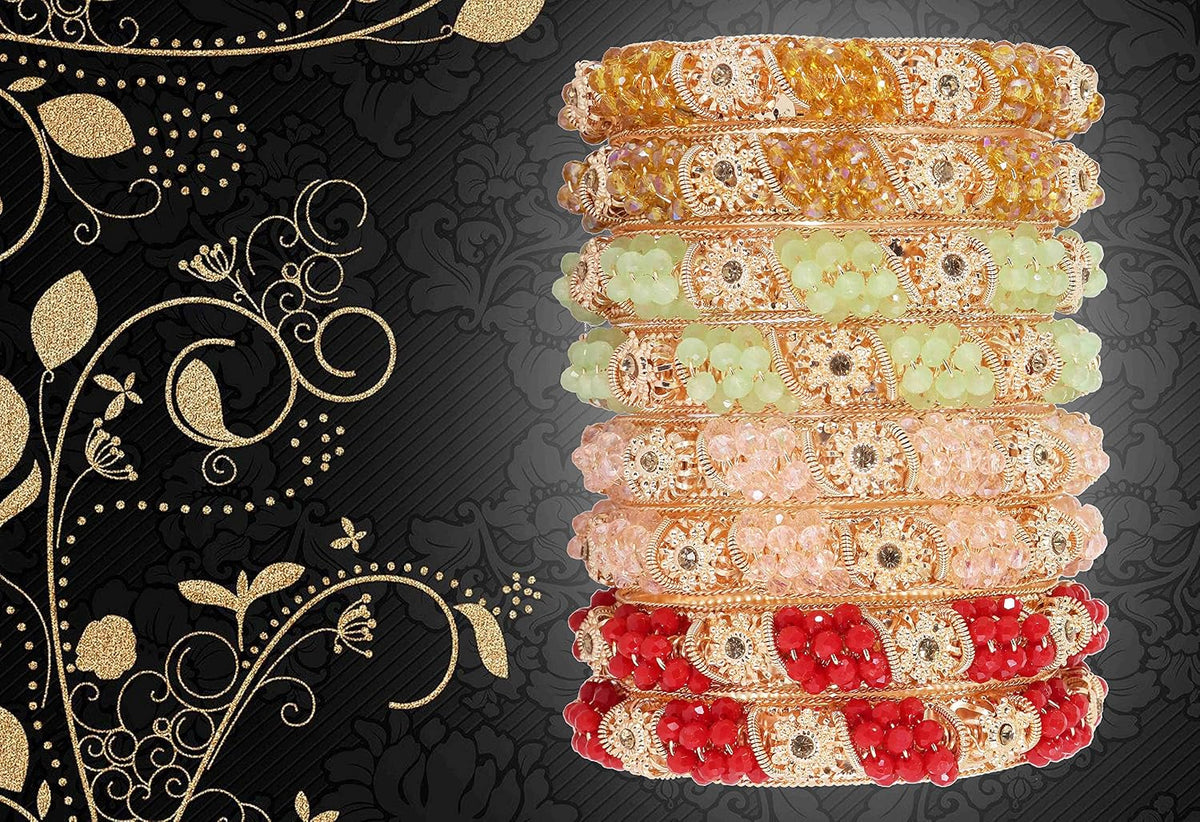 NMII Non-Precious Metal With Base Metal And Zircon Gemstone Or Colourful Beads Studded On Flower Glossy Finished Kada Set For women and Girls