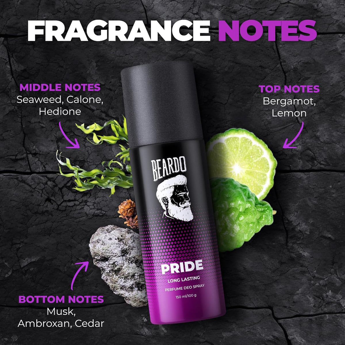 BEARDO PERFUME DEO SPRAY - Pride, 150ml | Get compliments with Long lasting Marine, Aromatic Deodorant Brand | Ideal gift for Men | Christmas gift for men | Gift For Friends | Gift for men