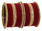 NMII Traditional Metal Velvet Bangles For Women and Girls Studded Zircon Diamond Stone & Pearls | Stylish Women's Bangles | Metal bangles | Gold Plated