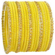 NMII Premium Glass & Golden Beads Velvet Bangle Set For Women and Girls | Velvet Chudi | Traditional Chudi Set | Designer Girl's Bangles Bracelet | Wedding, Party, Festive, Daily- Set of 34