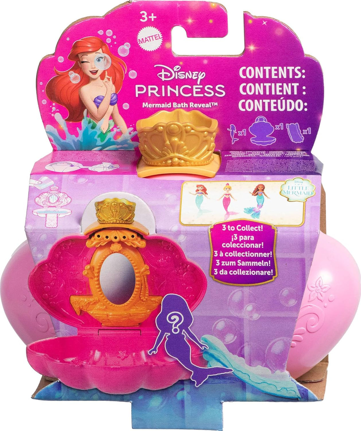 Mattel Disney Princess Mermaid Bath Surprise Small Dolls & Accessories in Shell Playsets with Slides, Inspired by Disney Movies