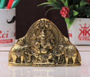 KridayKraft Ganesh Wall Hanging with Elephants for Door Entrance Decorative Showpiece - 12 cm (Aluminium, Gold)