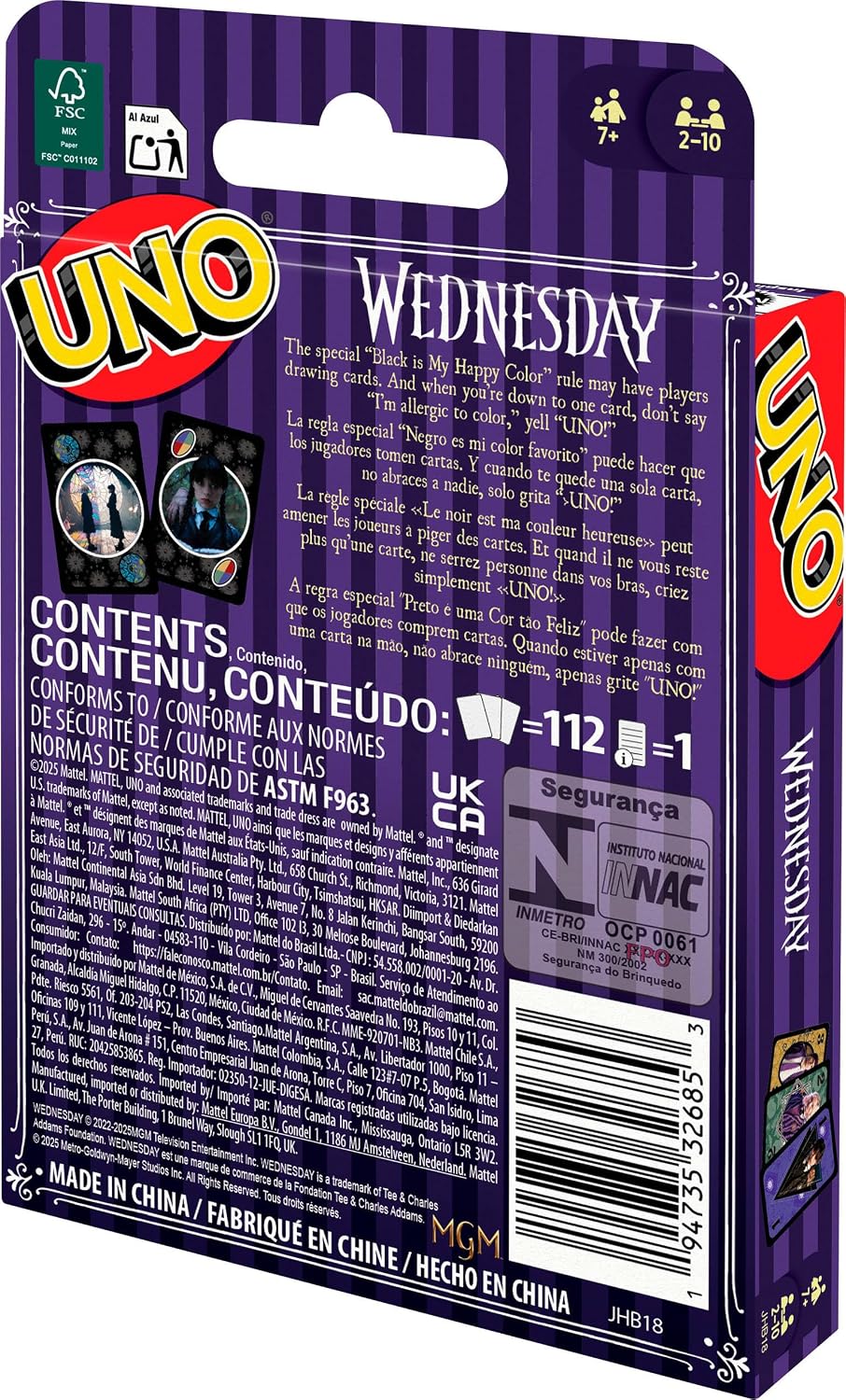 Mattel Games UNO Wednesday Card Game, Ages 7+, 2-10 Players