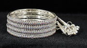 NMII Alloy Metal With Zircon Gemstone and Bells Latkan Linked Traditional Bangles Set For Girls and Women