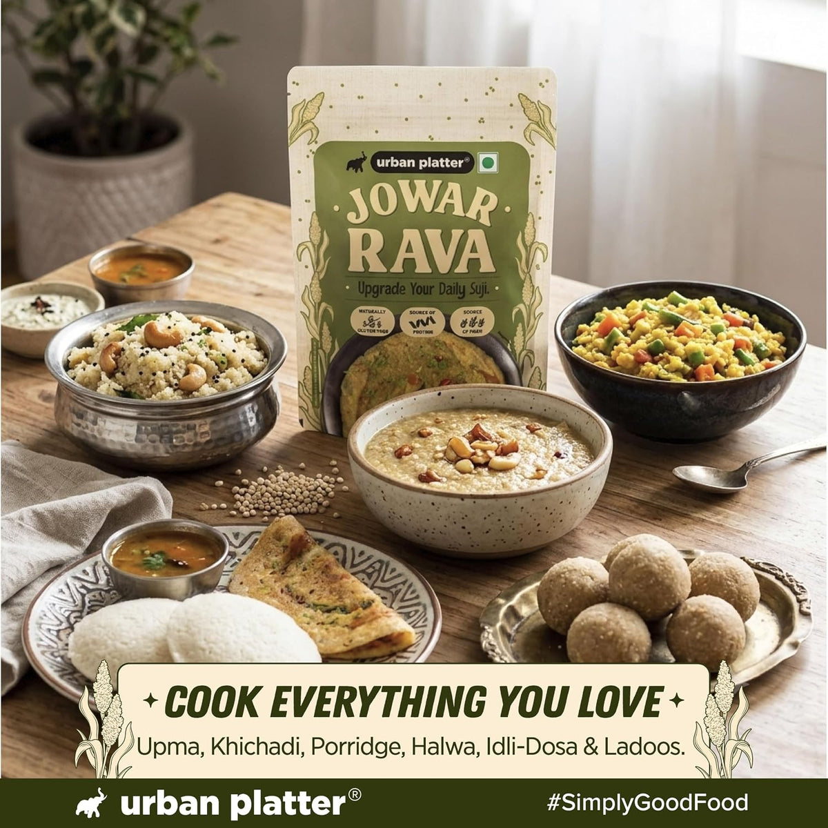 Urban Platter Jowar Rava, 500g (Naturally Gluten-free | Source of Protein & Fibre | A Smart Swap for Regular Sooji | Perfect for Upma, Khichdi, Porridge, Halwa & More)
