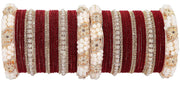 NMII Alloy Metal with Zircon Gemstone, Pearls & Velvet Adorned Alloy Bangles Set For Girls and Women