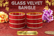 NMII Fancy Glass Golden Zircon Diamond Stone & Velvet Finish Plain Bangles Set For Women & Girls | Glass Velvet Bangles | Kanch ki Chudiyan | Girl's Bangles Bracelet | Fashion Jewellery- Set of 32