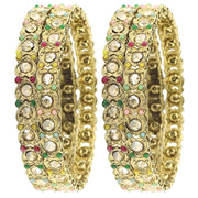 NMII Antique Metal Bangles Set Heart Design Adorned with Zircon Stones & Beads Work For Women & Girls | Trendy Girls' Bangles Bracelet Kangan Latest | Wedding, Party, Festive, Occasion- Set of 4