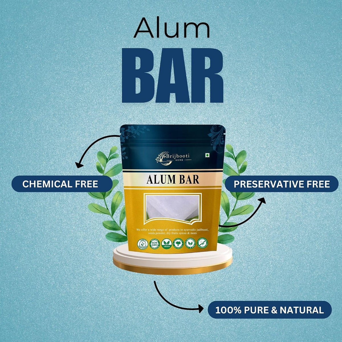 Brijbooti Alum Bar 100 g | Alum Stone Bar | fitkari stone for skin | for shaving & underarms | alum bar for face