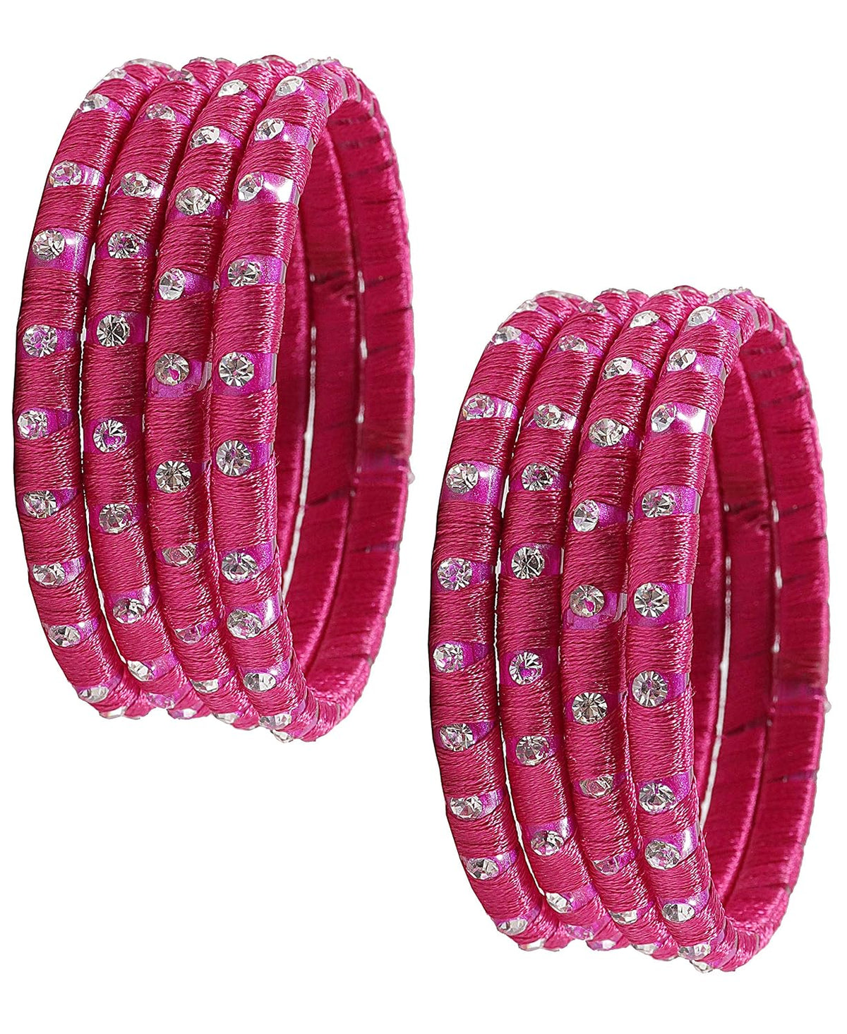 NMII Glass With Silk Thread and Zircon Gemstone Studded Worked Kada Set For Women and Girls