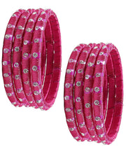 NMII Glass With Silk Thread and Zircon Gemstone Studded Worked Kada Set For Women and Girls