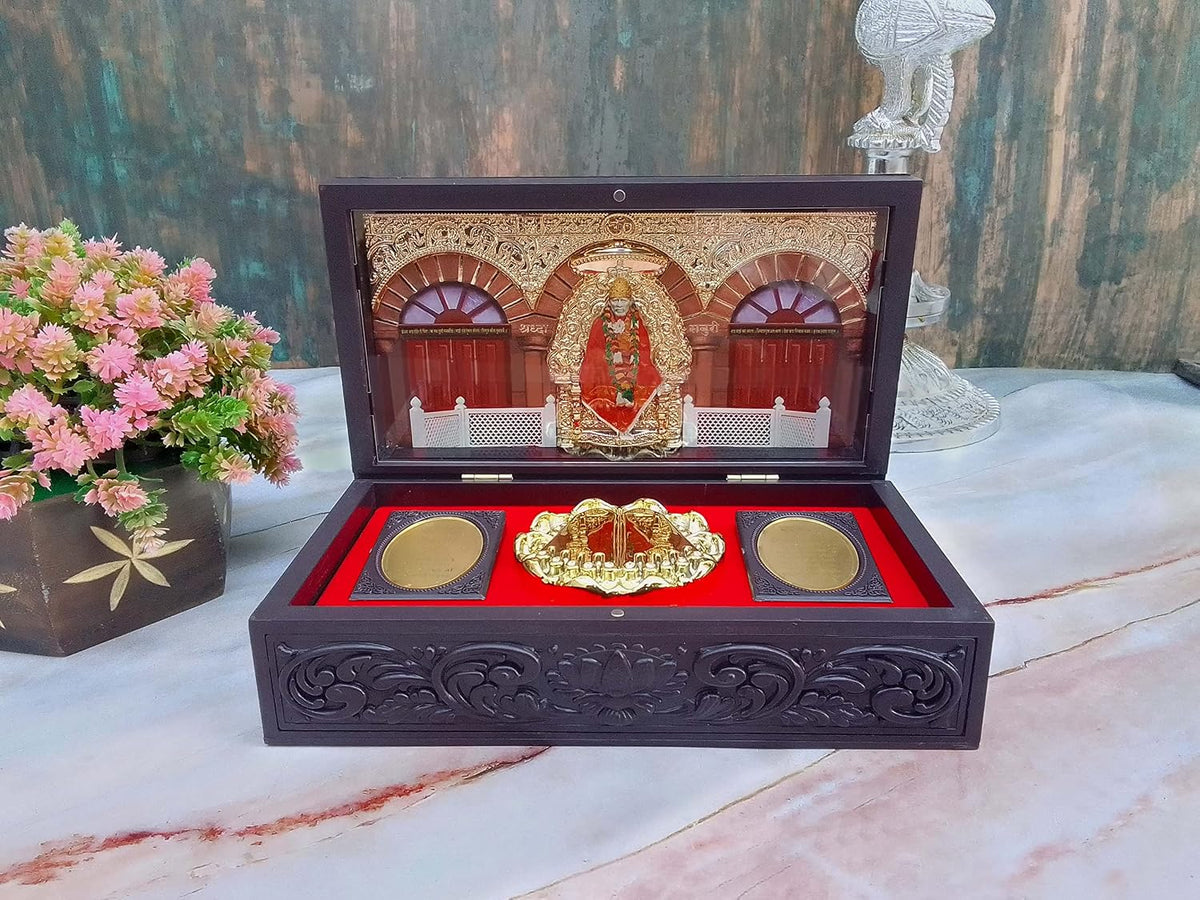 SHINDE EXPORTS Decorative Shirdi Sai Baba Photo Frame with Charan Paduka for God Pooja and Gift.