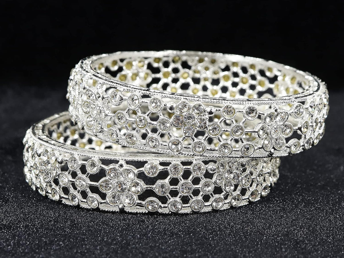 NMII Alloy Metal with Zircon Gemstone Studded Kada Set For Women and Girls