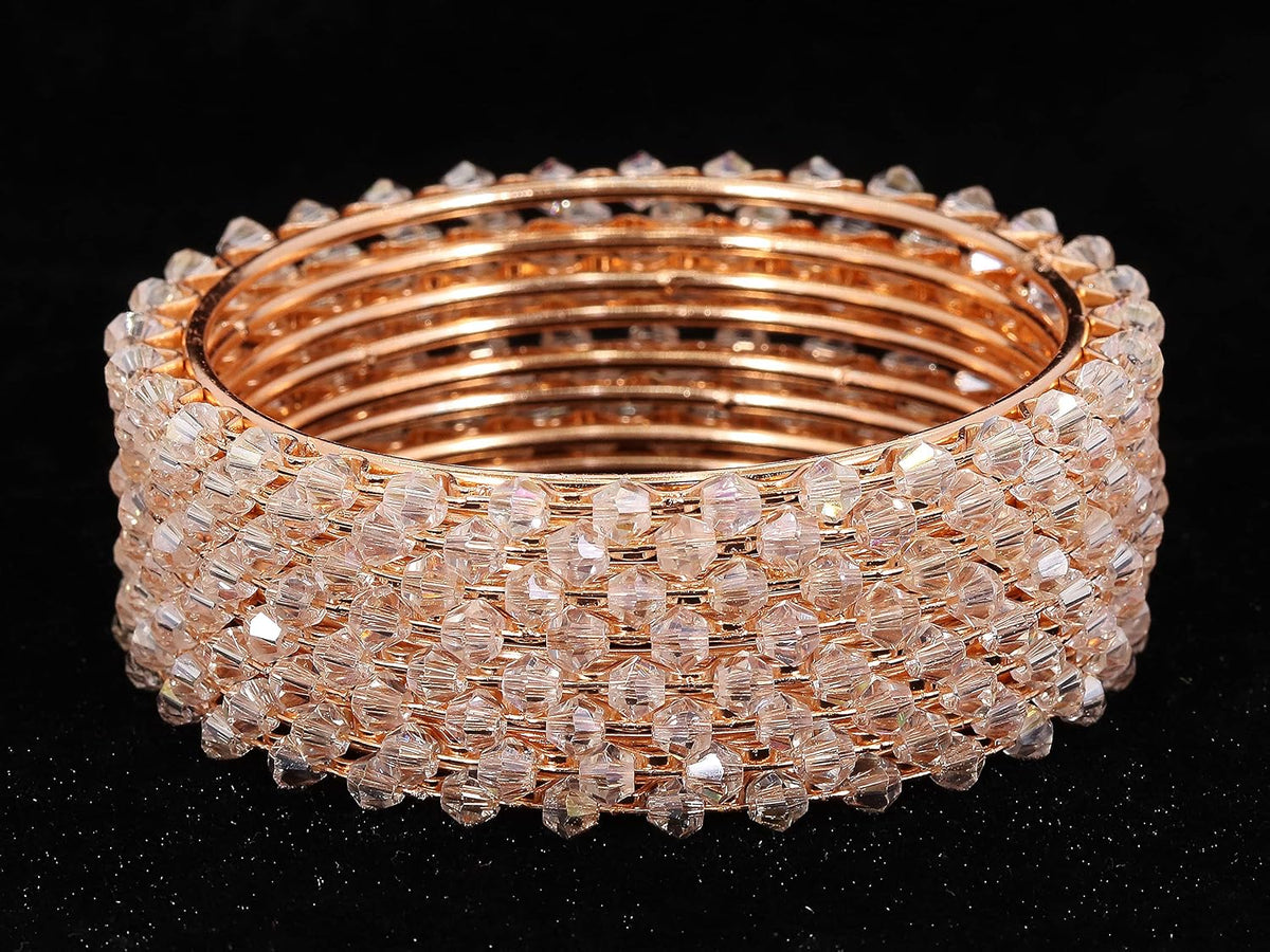 NMII Pearls Studded Metal Bangles Set For Women and Girls