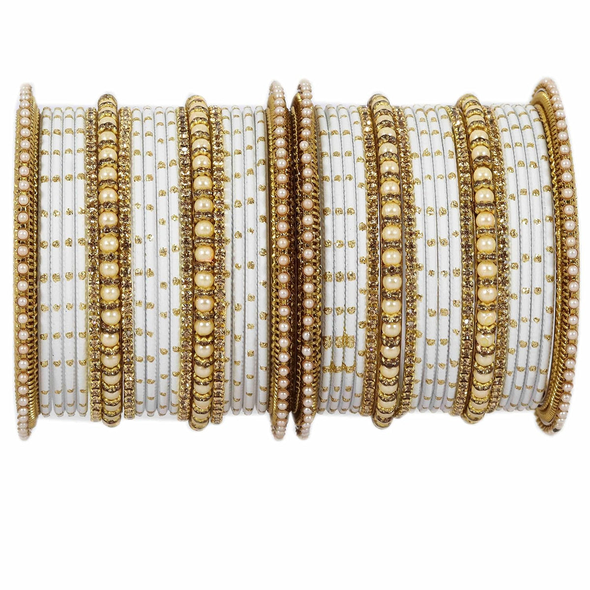 NMII Non-Precious Metal with Base Metal and Studded with Zircon Gemstone or Pearls Glossy Finished Traditional Bangle set for Women and Girls