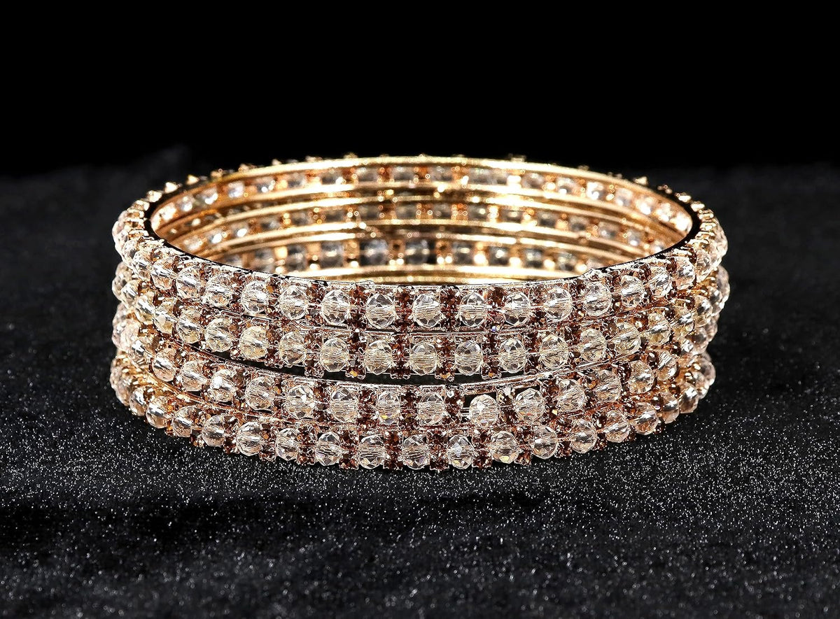 NMII Alloy Metal with Zircon Gemstone and Pearls Adorned Bangles Set For Girls and Women