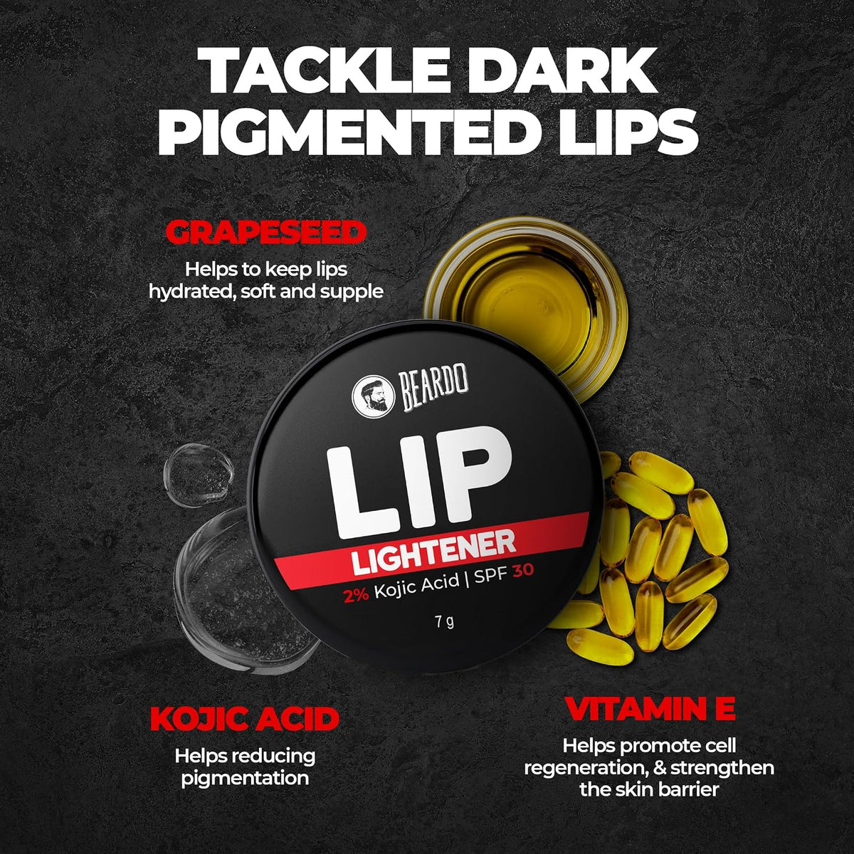 Beardo Lip Lightener for Men with Kojic Acid & SPF 30, 7g | Non-Tinted Brightening Lip Balm | Lip Balm for Dark, Dry & Chapped Lips | Men’s Lip Care for Smooth, Soft & Pink Lips