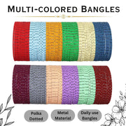 NMII Metal Colourful Bangles For Women & Girls with Glitter Zari Polka Dots | 12 Colour Bangles Combo | Simple Plain Matte Finish | Bangles For Daily use, Wedding, Party, Function- Set of 144