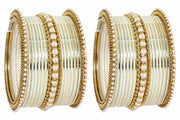 NMII Non-Precious Metal Base Metal Studded with Pearl or Zircon Gemstone and Linked with Ball Chain Glossy Finished Bangle Set For Women and Girls