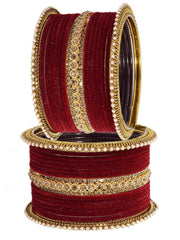 NMII Traditional Metal Velvet Bangles For Women and Girls Studded Zircon Diamond Stone & Pearls | Stylish Women's Bangles | Metal bangles | Gold Plated
