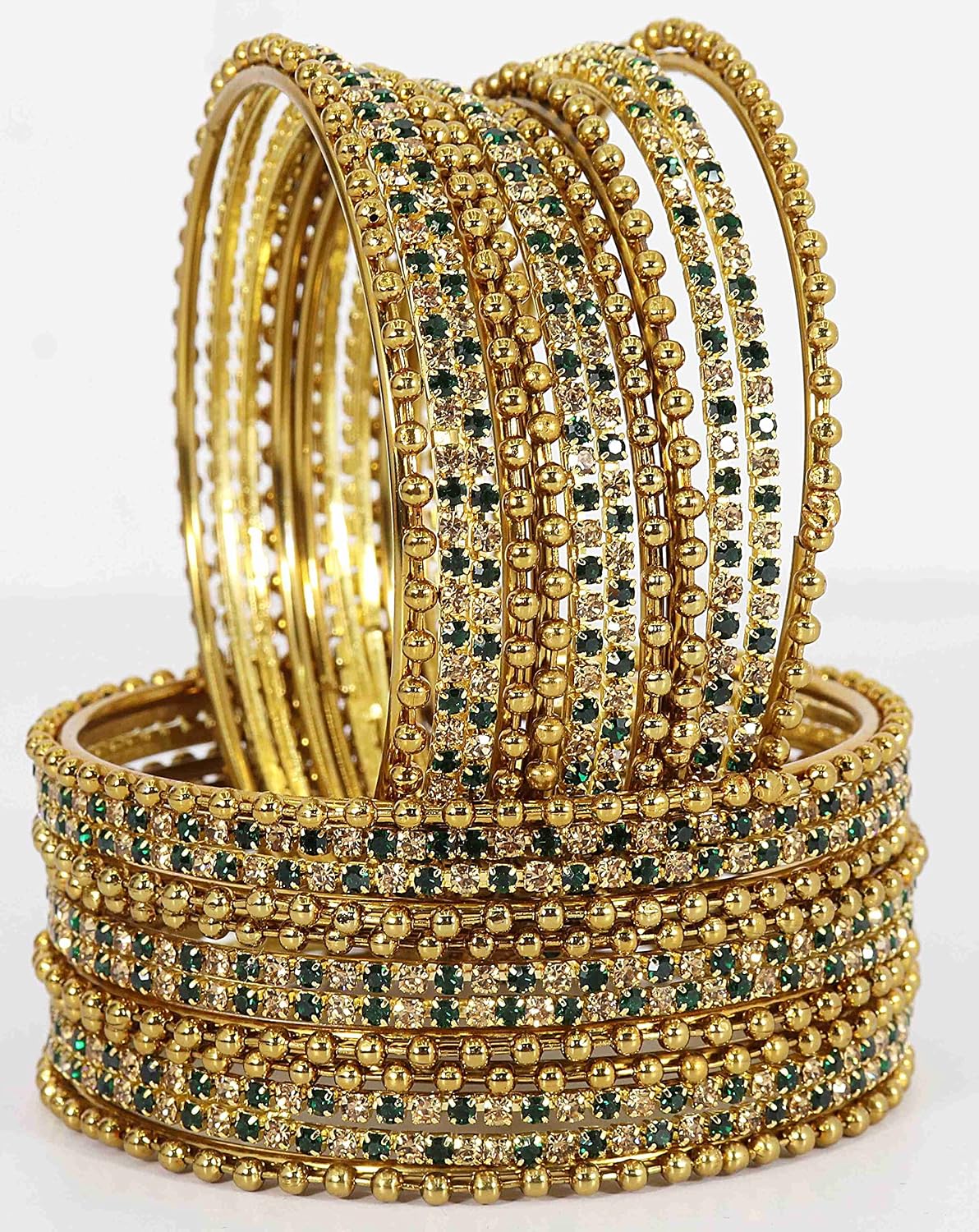 NMII Non-Precious Metal With Base Metal And Zircon Gemstone Studded Ballchain Linked Glossy Finished Bangle Set For women and Girls