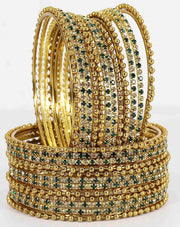 NMII Non-Precious Metal With Base Metal And Zircon Gemstone Studded Ballchain Linked Glossy Finished Bangle Set For women and Girls