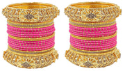 NMII Golden Polka Dotted Metal Bangles Chuda Set For Women & Girls with Zircon Stone & Beads Worked | Traditional Women's Bangles Chooda Set | Bangles For Women Latest- Set of 34