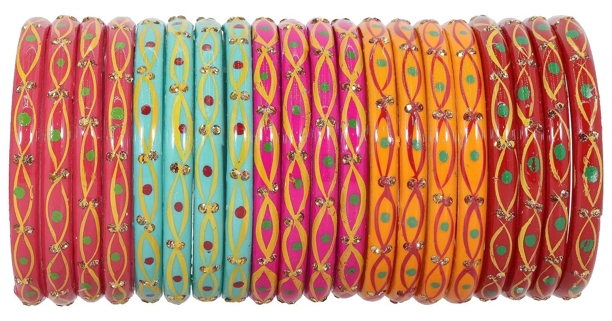 NMII Glass and Studded with Zircon Gemstone And Glossy Finished Bangle set for Women and Girls