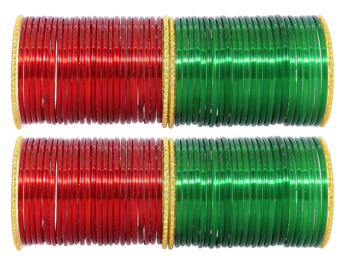 NMII Glass with Plain Simple Design Glossy Finished Zari Studded Multicolour Bangles For Women and Girls | Pack of 104 Bangles