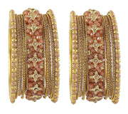 NMII Non-Precious Metal Base Metal with Zircon Gemstone Or Pearl and Flower Pattern with Ball Chain Linked Glossy Finished Bangle Set