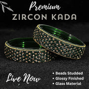 NMII Glass Golden Zircon GemStone & Beads Studded Thick Kada Set For Women & Girls | Chudi Set | Glass Bangles For Women | Fancy Kada For Women Party, Wedding, Occasion, Daily use