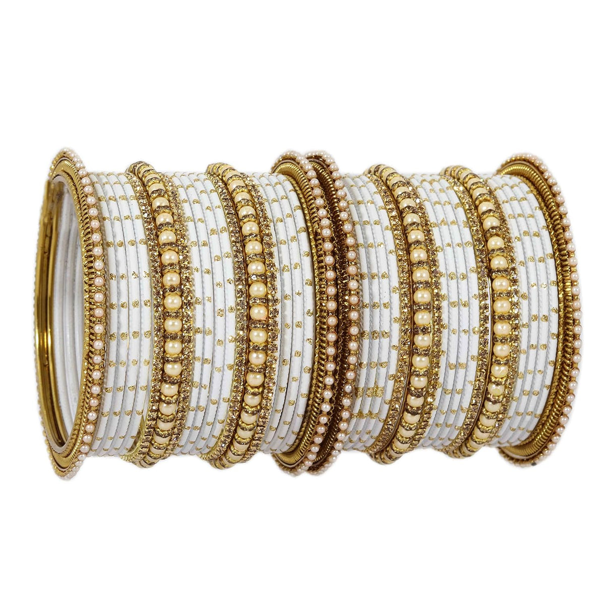 NMII Non-Precious Metal with Base Metal and Studded with Zircon Gemstone or Pearls Glossy Finished Traditional Bangle set for Women and Girls