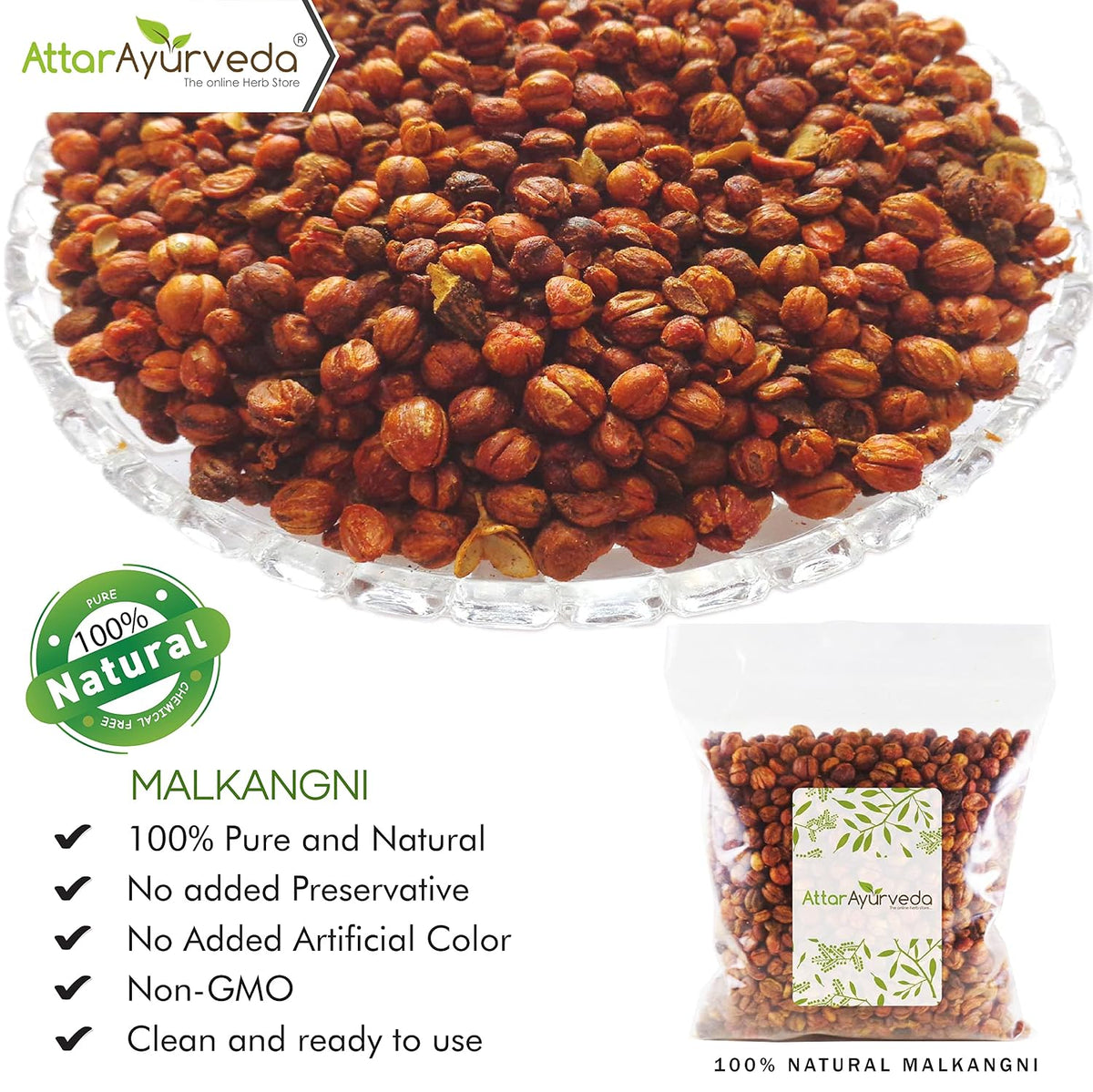 Attar Ayurveda Malkangni Seeds for Brain and Memory- Jyotishmati (100 Gram)