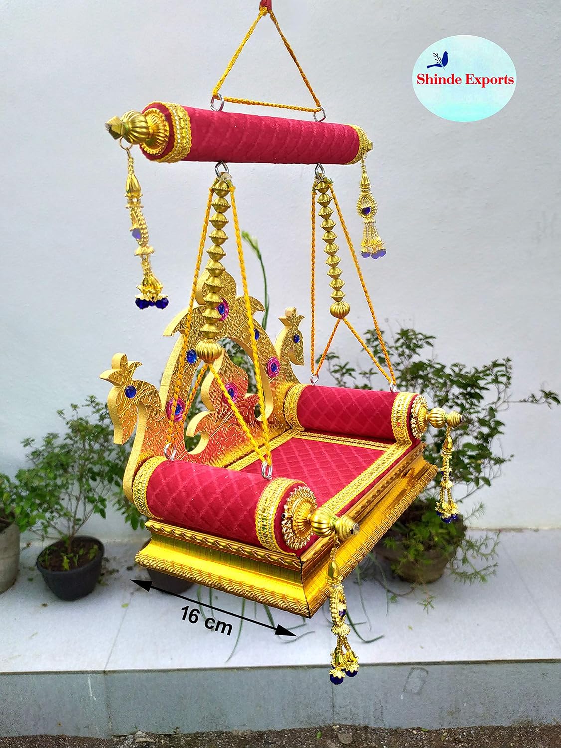 SHINDE EXPORTS Wooden Jhula for laddu Gopal Lord Thakur Pooja god singhasan (11 inch)