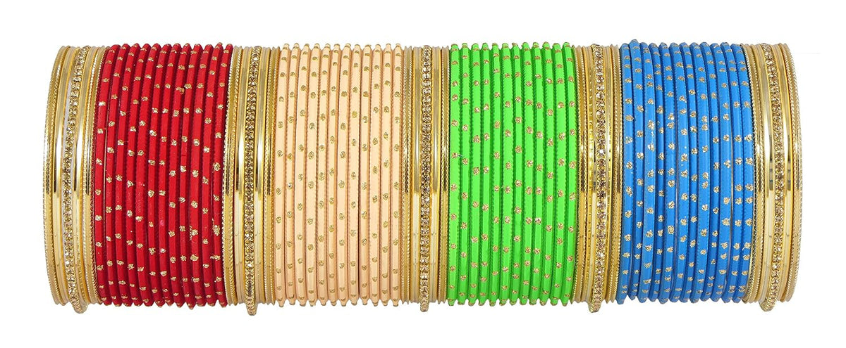 NMII Non-Precious Metal Base Metal with Zircon Gemstone Studded worked Or Polka Dots Glossy Finished Bangle Set For Women and Girls