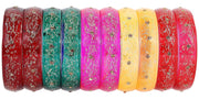 NMII Glass with Glitter and Feather Design Glossy Finished Multicolor Kada Set For Girls and Women- (Football-A21-MR2-2.6), Pack of 10 Multicolor Kada