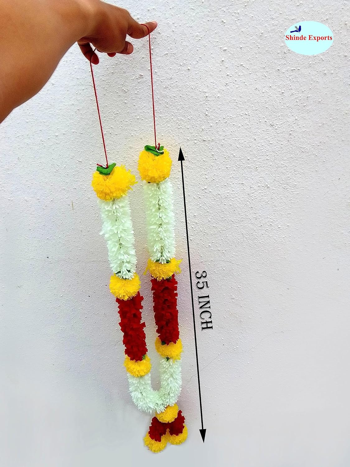 SHINDE EXPORTS Artificial Plastic Marigold Fool mala Garland for Photo Frame god Idols Pooja Room Dead Person Garlands for Home Decoration (Style 3, 35 inches)