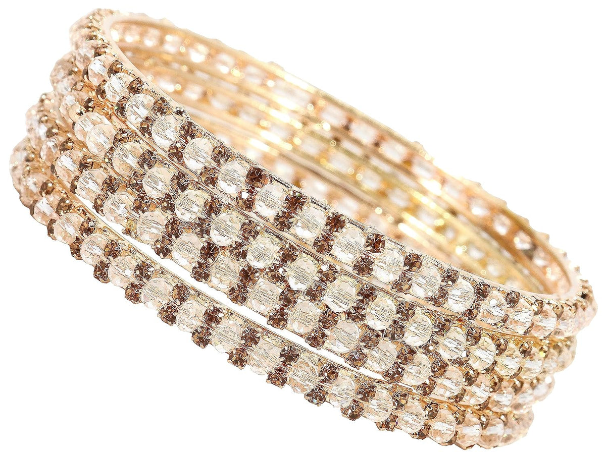 NMII Alloy Metal with Zircon Gemstone and Pearls Adorned Bangles Set For Girls and Women