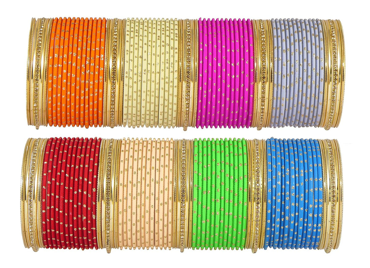 NMII Non-Precious Metal Base Metal with Zircon Gemstone Studded worked Or Polka Dots Glossy Finished Bangle Set For Women and Girls