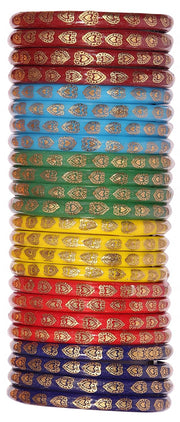 NMII Glass Beautiful Design With Gold Printed Heart Pattern and Gloosy Finished Kada Set For Women and Girls, (MultiColour_2.8 Inches), Pack Of 24 Kada Set