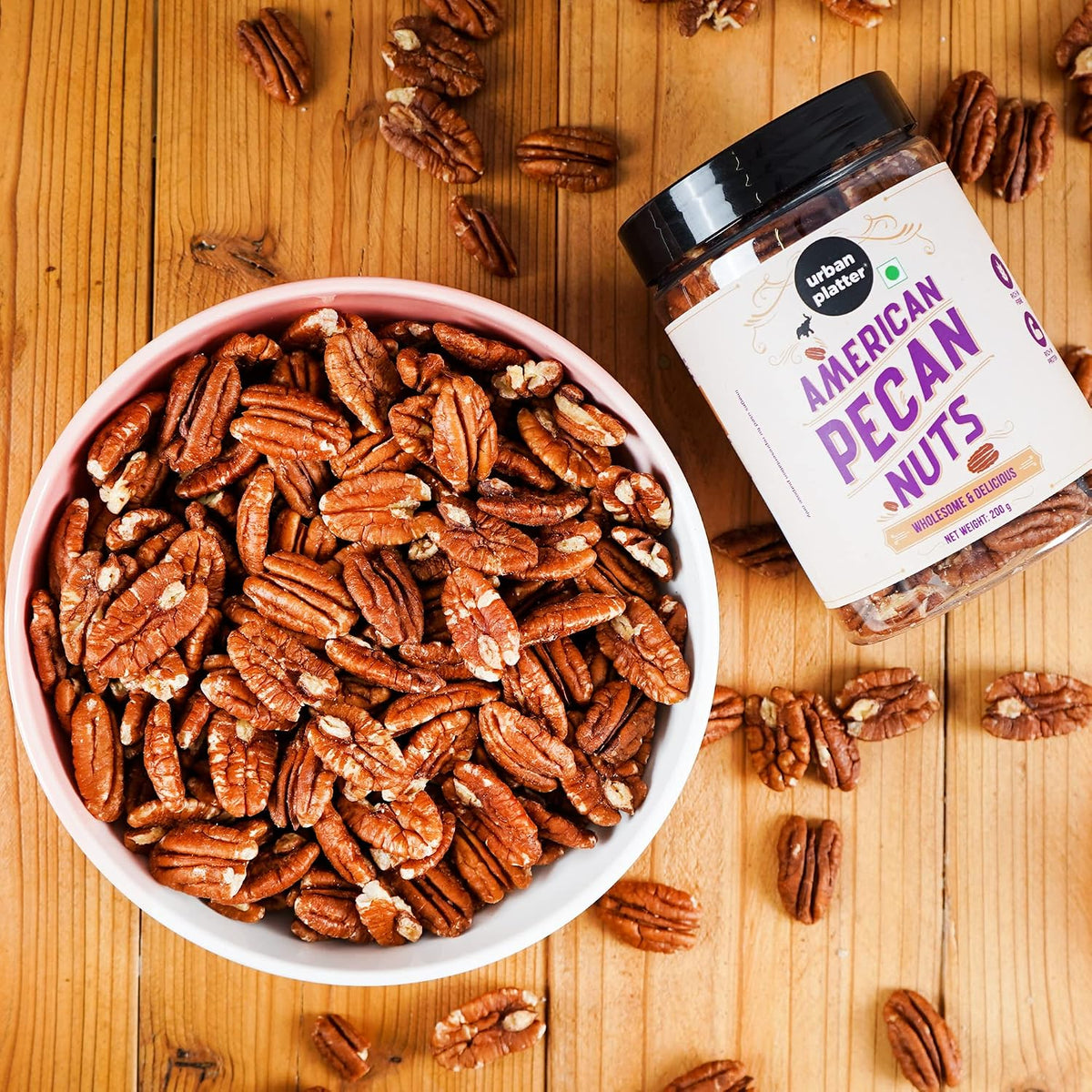 Urban Platter American Pecan Nuts, 200g (Rich in fibre & Healthy Fats | Antioxidant-Rich | Ideal for Snacking & Baking | Halves)